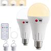 2 Pack Wireless Rechargeable Battery Operated Light Bulbs with Remote, Cordless E26 LED Battery Powered Light Bulb for Non-Hardwired Lamps, 3 Color