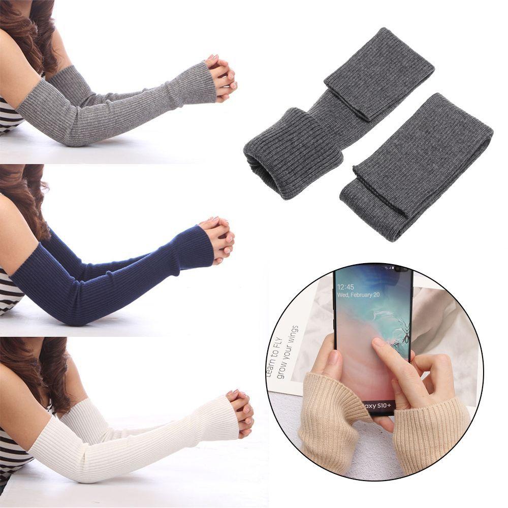 Women Winter Arm Warmers False Sleeves Long Gloves Cashmere Blend Knitted Arm Sleeve Mittens
