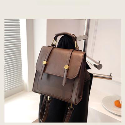 Retro British Style PU Leather Backpack Women's Sewing Bag Cover Shoulder Bag Wear-resistant All-match Handbag Three Back Methods Interchangeable