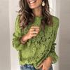 Women's Long Trumpet Sleeve Hollow Lace Shirt -  Style