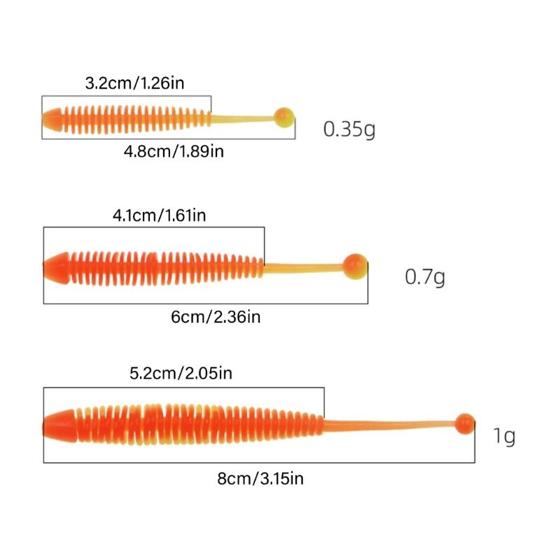 30Pcs Fishing Lures 4.8/6/8cm Artificial Worm Baits for Trout Fishing Swimbaits Soft Lures Tail Baits Fishing Tackle