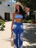 European and American Swimsuit Women's Stripes Quick-drying Beach Sunscreen Trousers Three-piece Set Split European and American Stripes