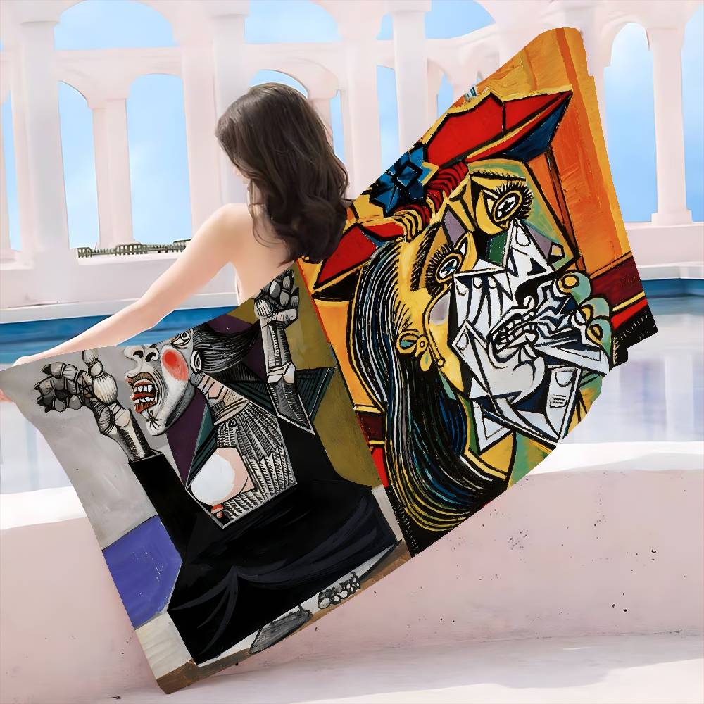 P-Picasso Style Painting Microfiber Printed Beach Towel Mountain Climbing Yoga Beach Swimming Running Absorbent Soft Towel