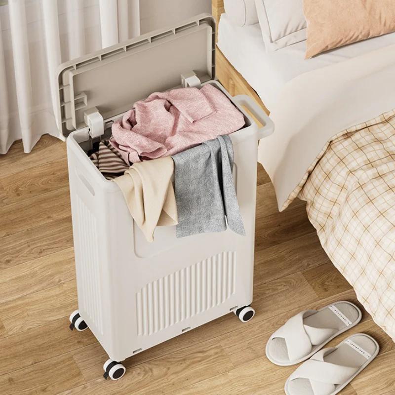 Coș de rufe pliabil de uz casnic cu roți, simplu și modern, de capacitate mare, curea rezistentă la praf, coș de depozitare cu cusături înguste