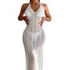 Women's Bathing Suit Cover Up for Beach Pool Swimwear Backless Halter Long Crochet Dress