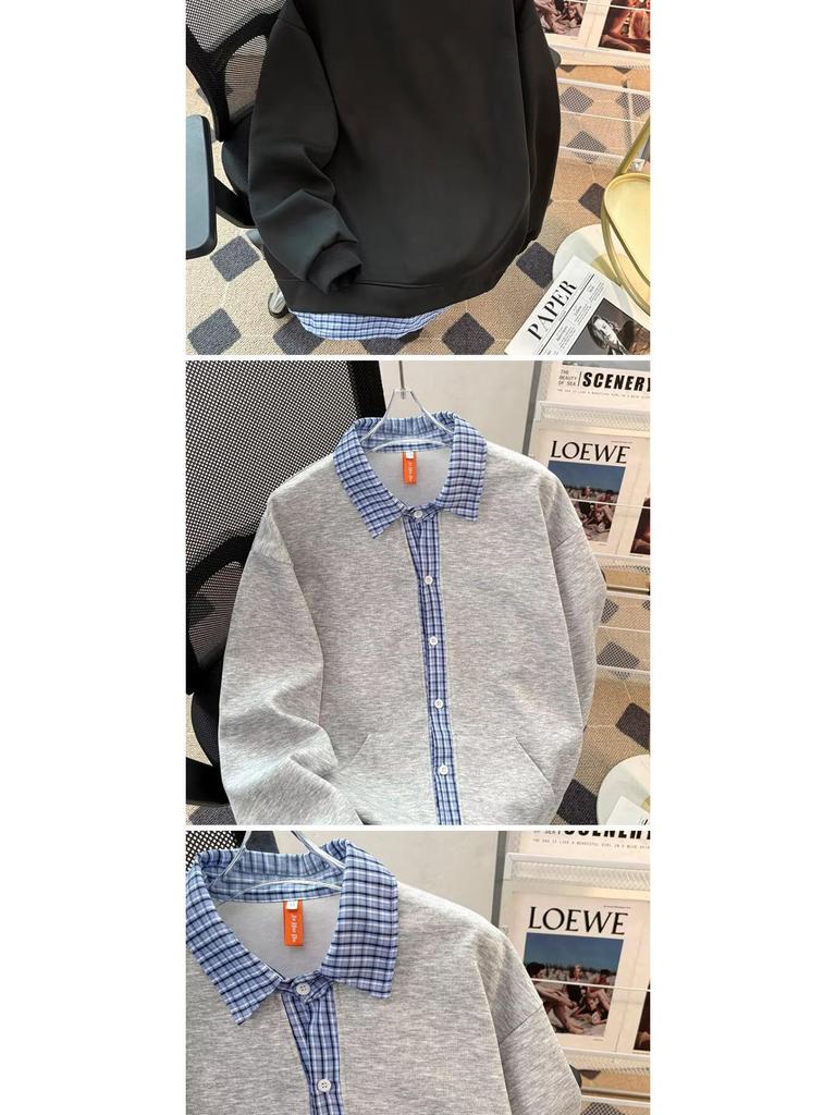 Heavyweight Retro Plaid Patchwork Hoodie Cardigan: Unisex Long Sleeve Sportswear for Autumn