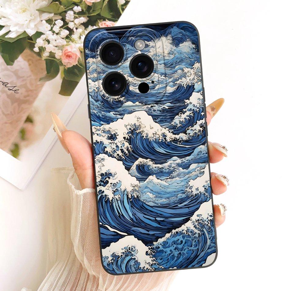 For iPhone 16 Pro Max Fashion Dusk Beach Painting Phone Case For iPhone16 16Pro 16ProMax Soft Silicone Covers Bumpers