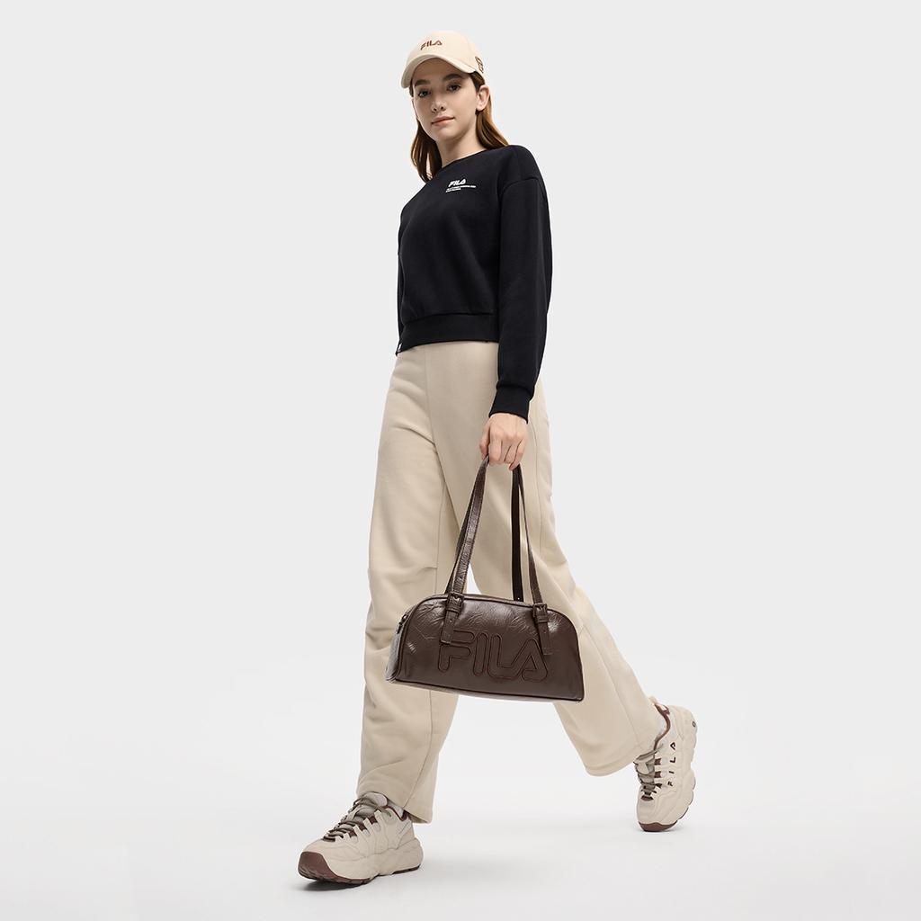 Fila Original Simple Personality Trendy Fashion Retro Sports Casual Short Round Neck Pullover Sweatshirt Women Sweatshirt Black F11W549203FBK