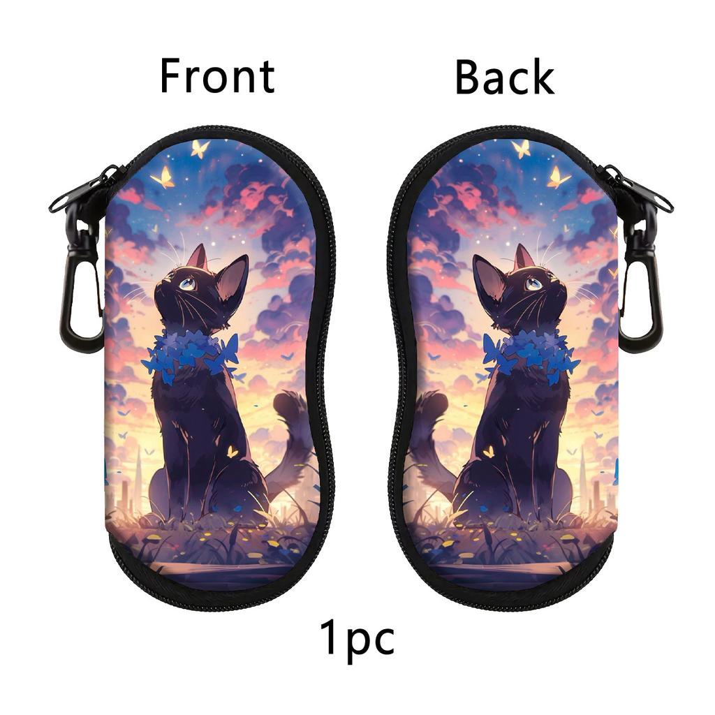 Cute Cat Soft Eyeglasses Case Cute Ultra Light Neoprene Sunglasses Case With Belt Clip,Soft Reading Glasses Case Women Men