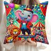 1pc, Happy Little Elephant Circus, 2025 New Decorative Pillowcase, Polyester Material, Zipper Closure Machine Washable, Soft Cushion Cover, Suitable F
