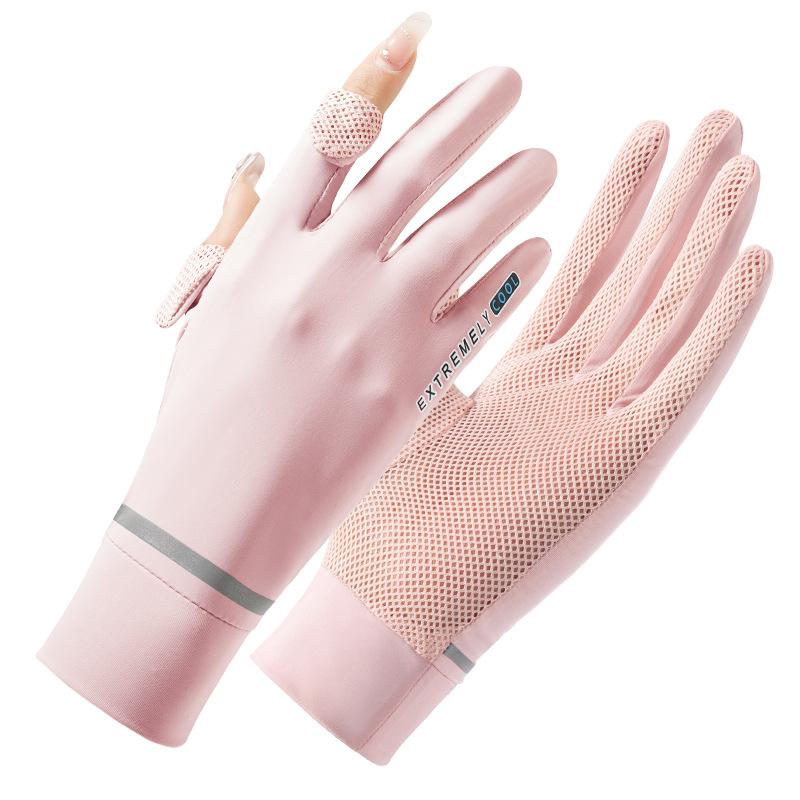 Summer Ice Silk Gloves Sunscreen Women Cool Two-Finger Cycling Slender Driving Thin Breathable Cool Outdoor Touch Screen Gloves