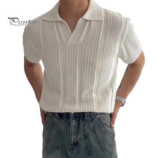 

Мужская футболка с однотонным воротником-лацканом, повседневная, с коротким рукавом, сетчатая трикотажная футболка, летние модные топы, повседневная одежда M белый