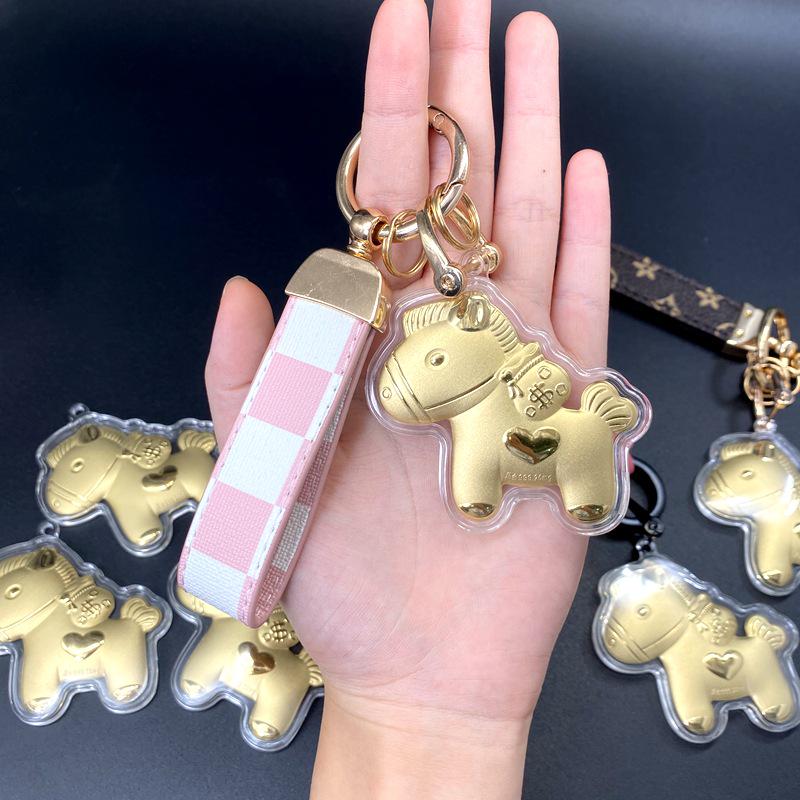 Year of the Horse Gold Keychain: Creative Cartoon Pony Pendant Gift for Friends