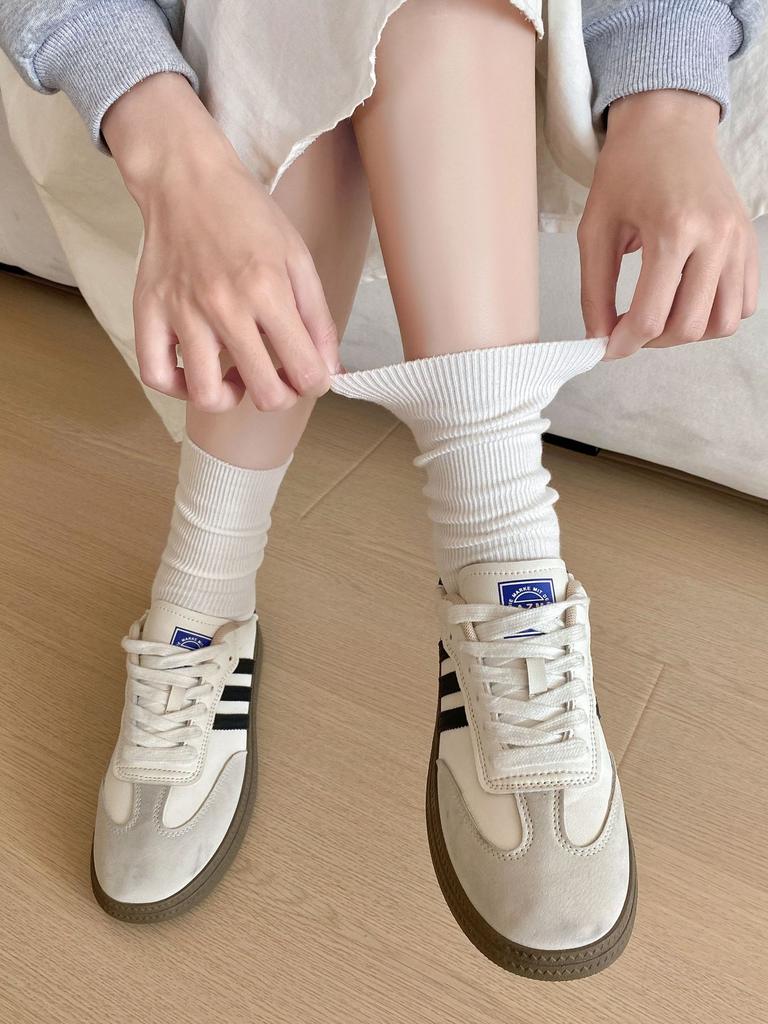 Grey Socks Medium Tube Socks Summer Trendy Solid Color Ballet Style With German Training Shoes Loose Stacking Socks