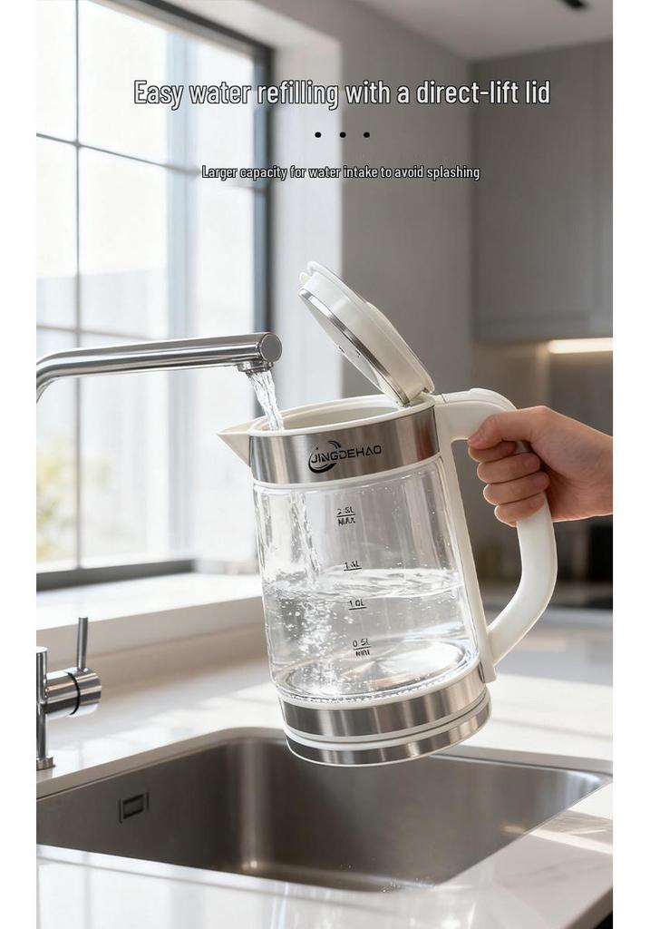 Insulated Electric Kettle with Large Capacity, Durable 304 Stainless Steel & Glass, Auto Power-Off for Home.