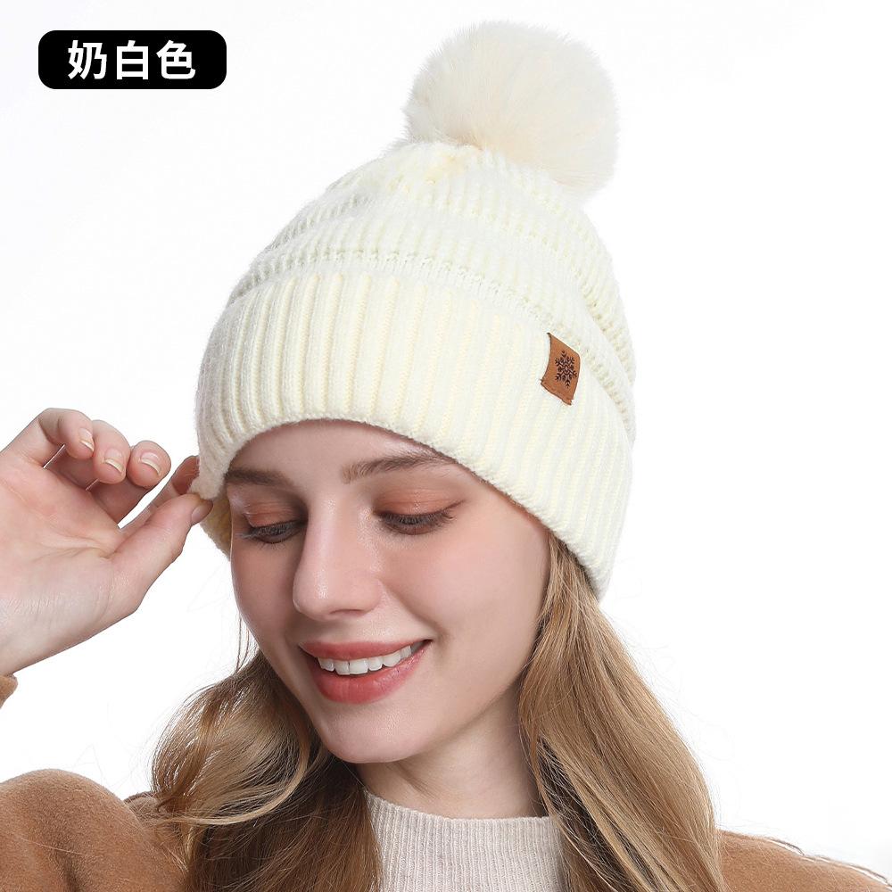 Women's Autumn and Winter Knitted Hat Scarf Gloves Three-piece Set Double-layer Warm Solid Color Wool Pullover Hat
