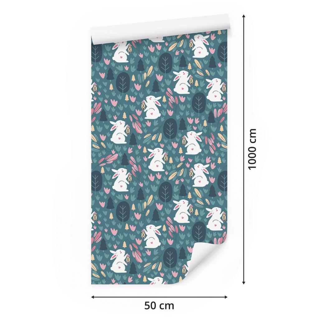 Rabbits On a Green Background Wallpaper for the Living Room and Bedroom 50x1000