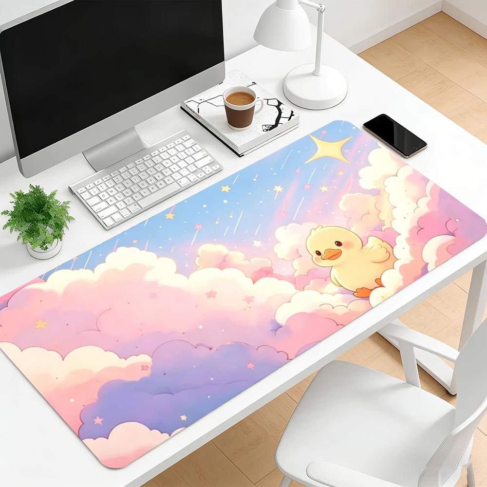 Covoraș pentru mouse gaming cu desene animate cu nori pastelati, stele și animale, cu bază de cauciuc antiderapantă și margine cusută, covoraș pentru tastatură pentru laptop, birou, setup desktop