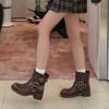 Western Cowboy Boots for Women Autumn Versatile Belt Buckle Retro Short Boots