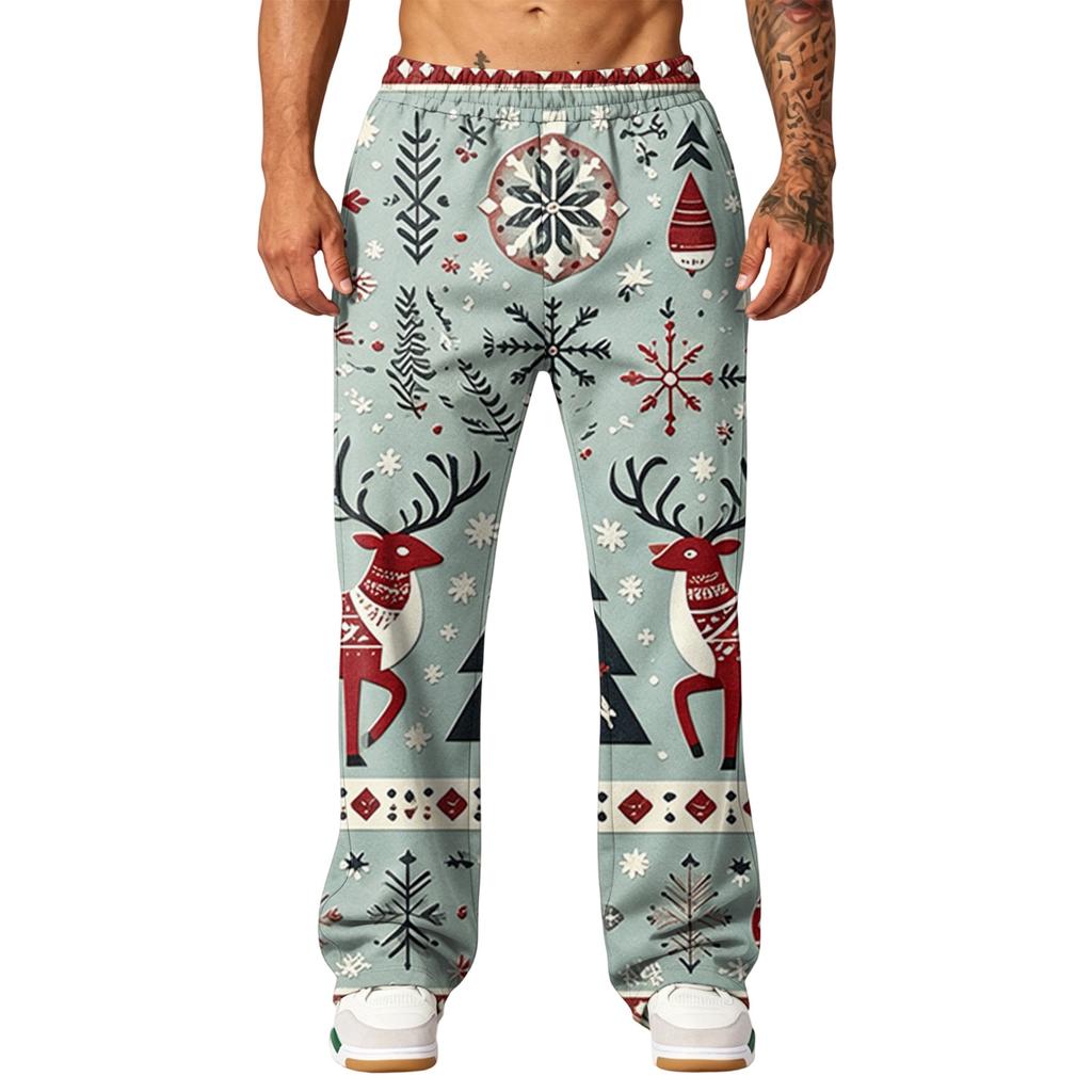 Herren Weihnachtshosen mit Aufdruck Lockerer Schnitt Lässige Jogginghosen mit Taschen