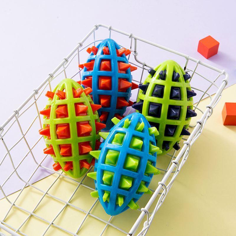 

Pet Supplies Factory Wholesale TPR Pet Toys Two-Color Rugby Sound Grinding Dog Toys Cross-Border New Orange Green