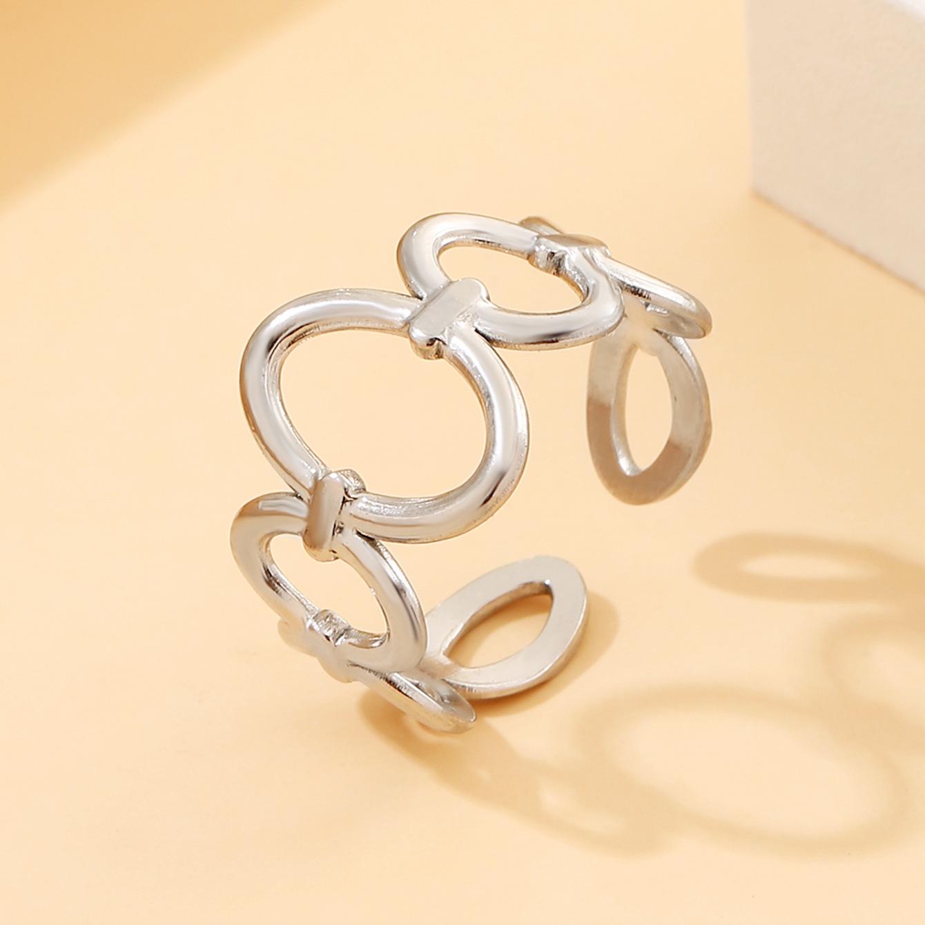 European American Geometric Stainless Steel Gold-Plated Open Ring - Colorfast Titanium Jewelry