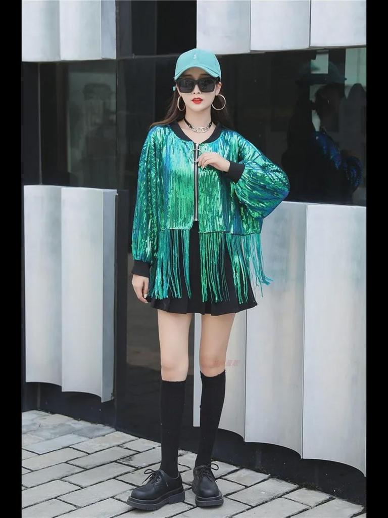 Trendy Sequined Glittering Jacket: Nightclub Stage Performance Top