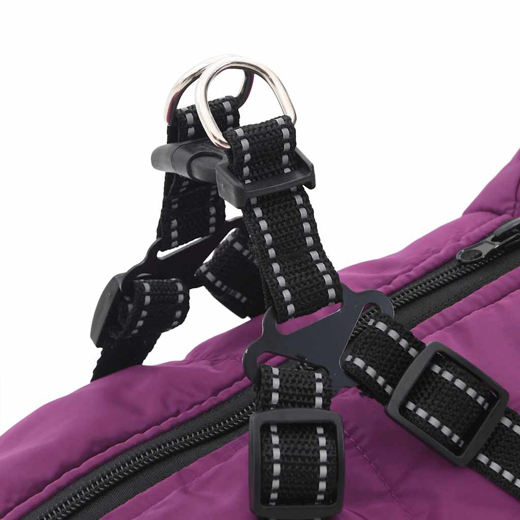 Waterproof Reflective Dog Coat with Integrated Harness Purple Size L44