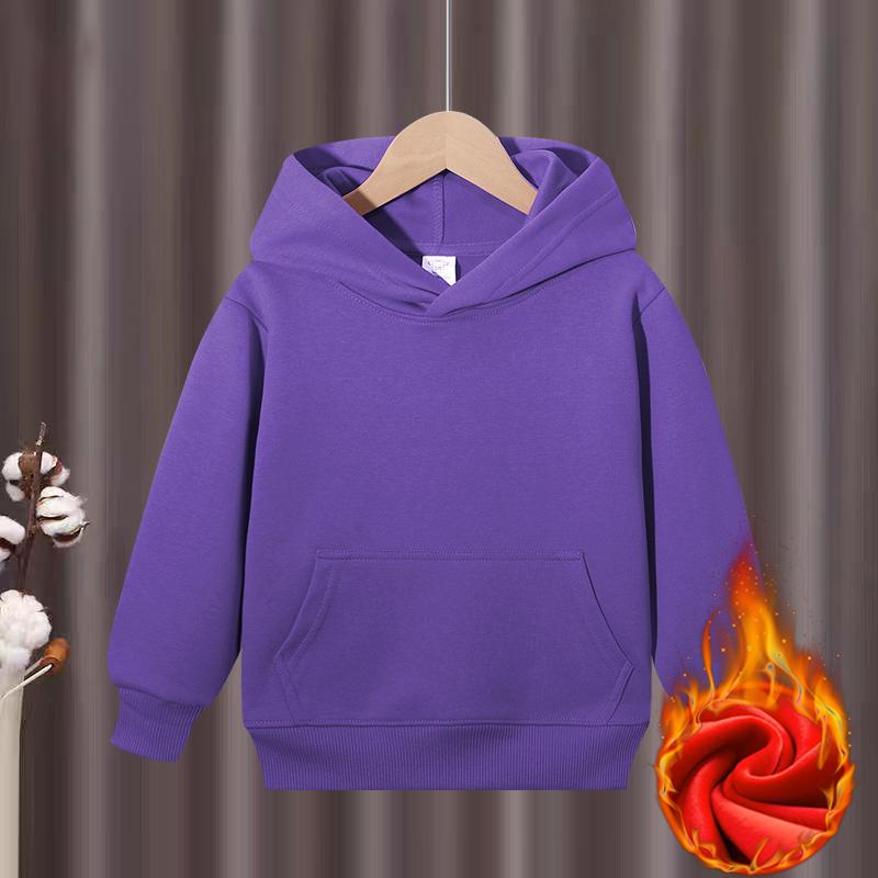 Heavy Weight Cotton Plus Velvet Hooded Sweater KID Thickened Tight Polar Fleece Pullover Hoodie Children Sweats KIDYINHR