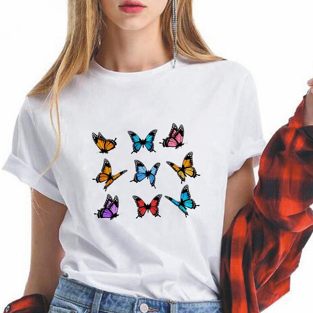 Aesthetic Watercolor Print Tshirt Fashion 90S Harajuku Tops Female Casual White Shirt Elegant Lady Popular