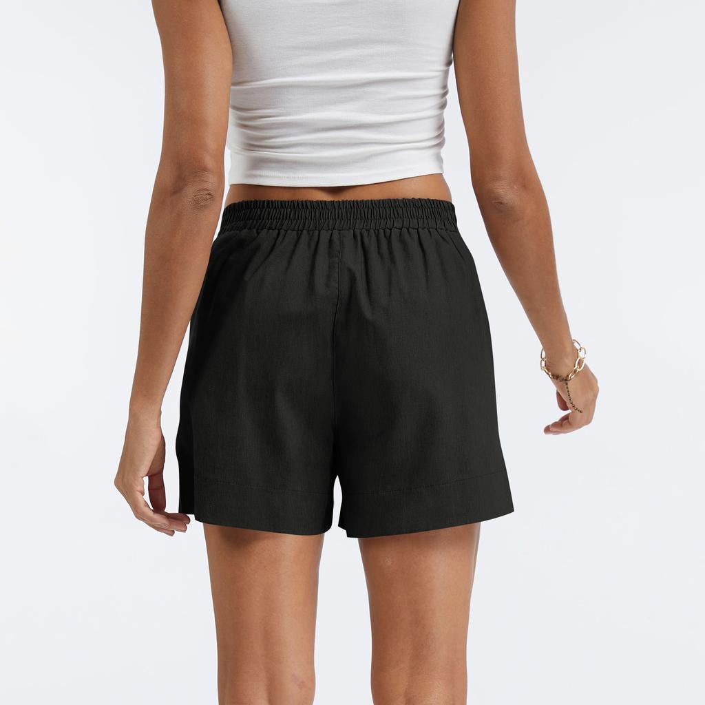 Women's Cotton And Linen Shorts, With Pockets, Soft Button Closure, Zipper, Slim Fit.