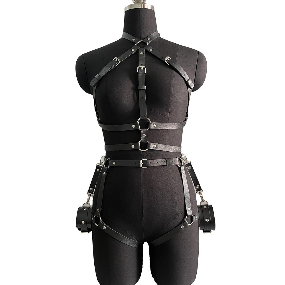 Women Sexy Bondage Harness Set Leather Lingerie Fetish Couple Underwear Thigh Garter Stocking Women's Harness Bra Sword belt