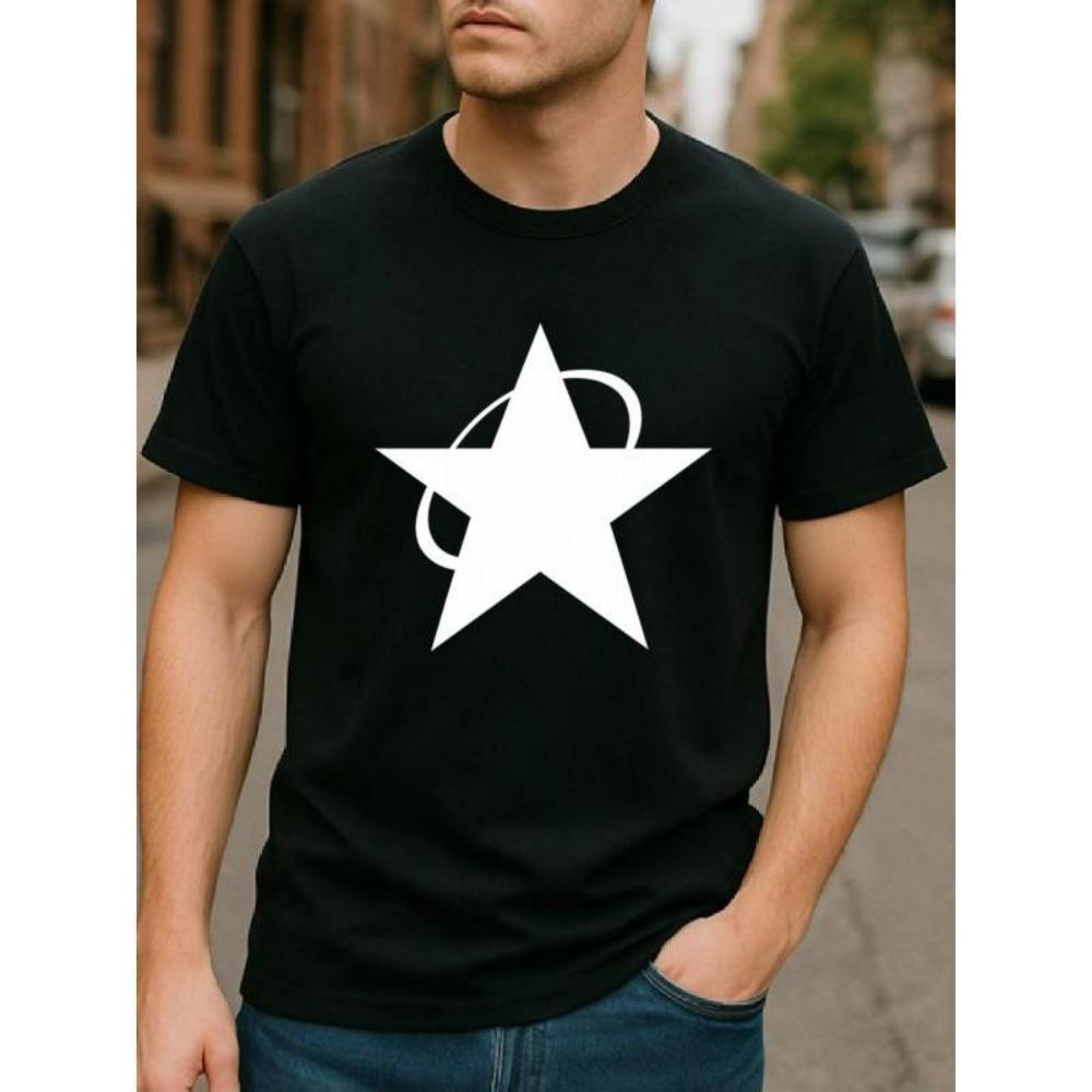 

European Sizes Stars Circling Around, Simple Art, Simple and Fashionable Men, Versatile Daily Top, Comfortable and Breathable Casual Sports Top S чёрный