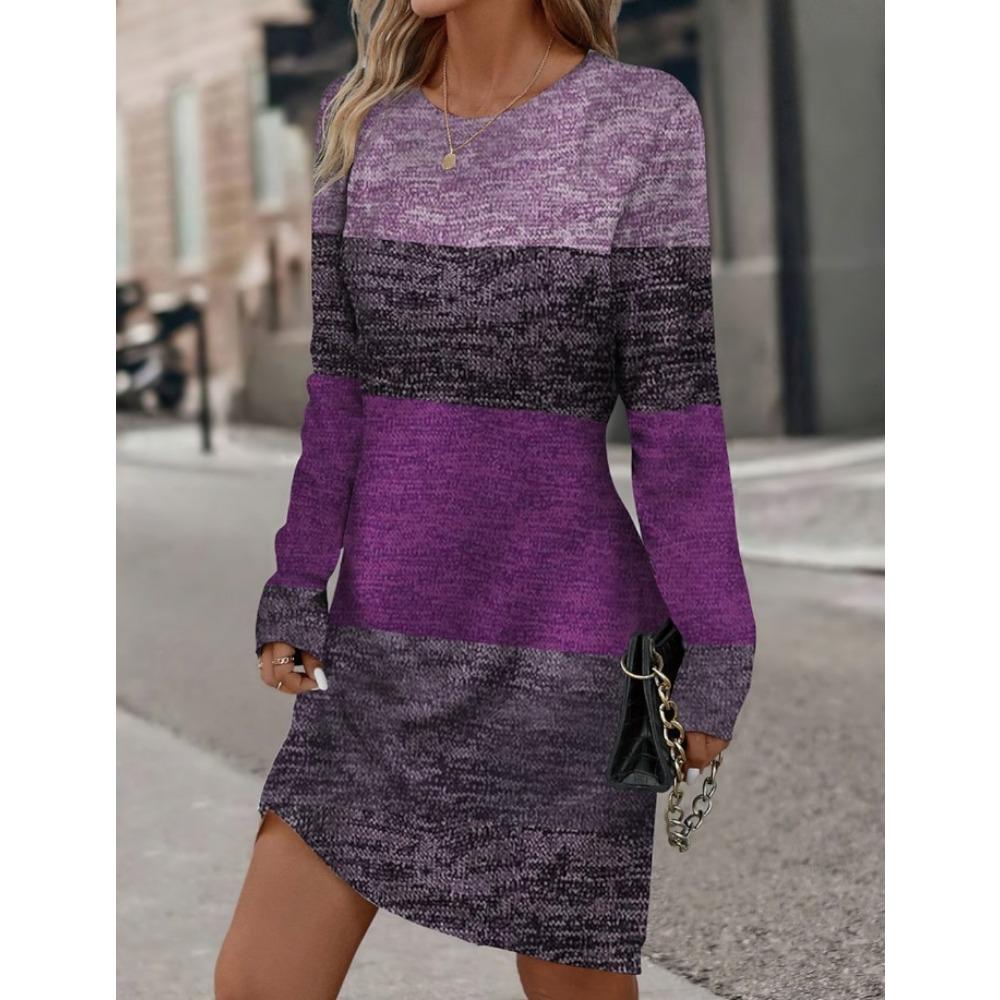 

Жіночі модні повсякденні сукні осінь-зима з довгим рукавом і круглим вирізом XL фіолетовий