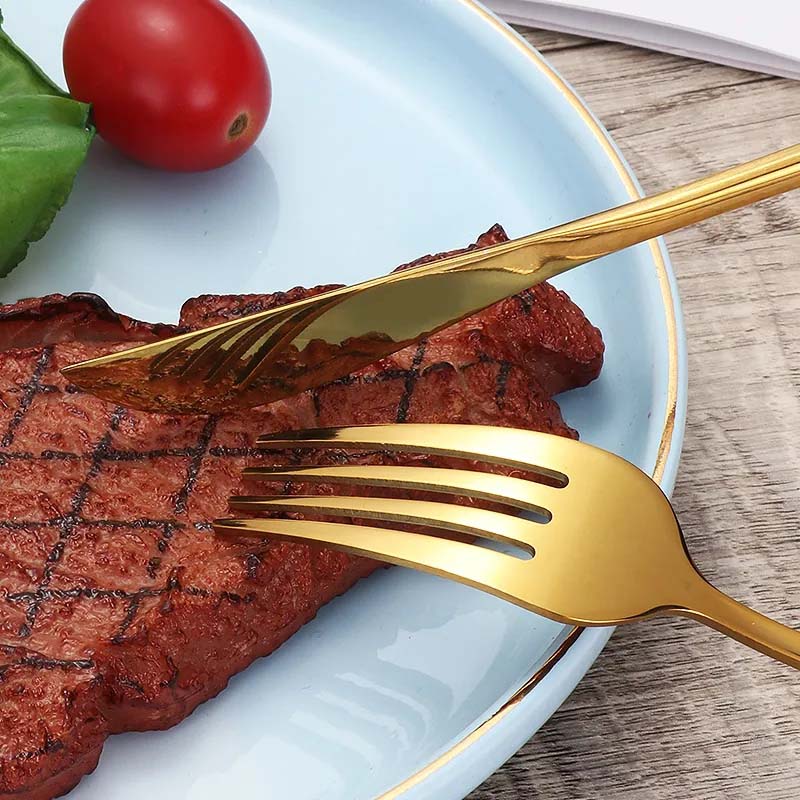 Nordic Stainless Steel Steak Knife Fork Spoon Teaspoons Chopsticks 5 Pieces Set Mirror Frosted Luxury Kitchen Tableware Set Home Party Dinnerware Set