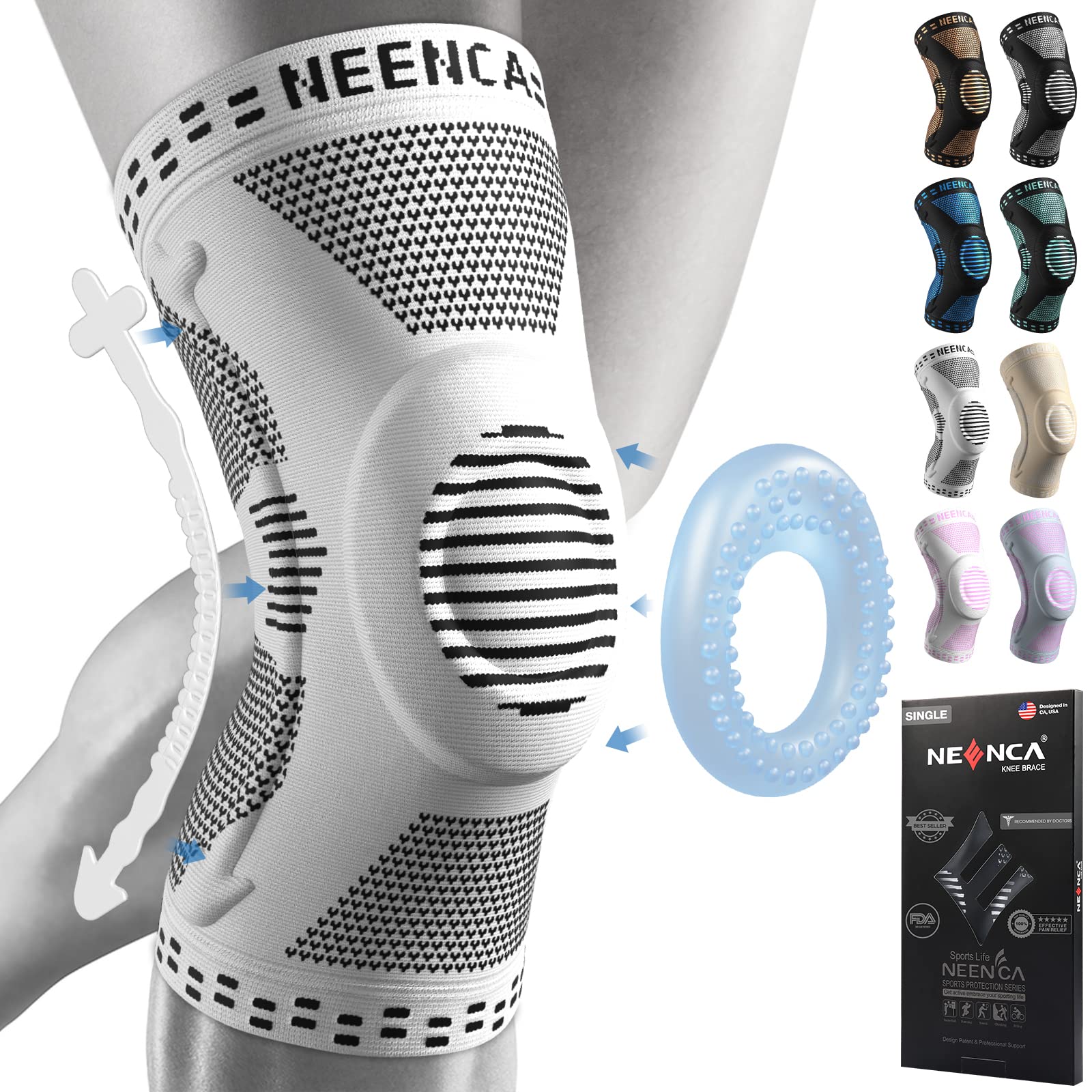 

NEENCA Knee Stabilizes Suitable for Mountain and All Suitable for Everyday with Side 1 Piece Support, Knee, Running, Badminton, Marathons, Volleyball, серый
