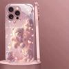 Cute Bear Heart Pattern Pink Metallic Paint Glass Hard Phone Case For iPhone 17Air 11 12 13 14 15 16 17 Pro Max Plus 16E Cover