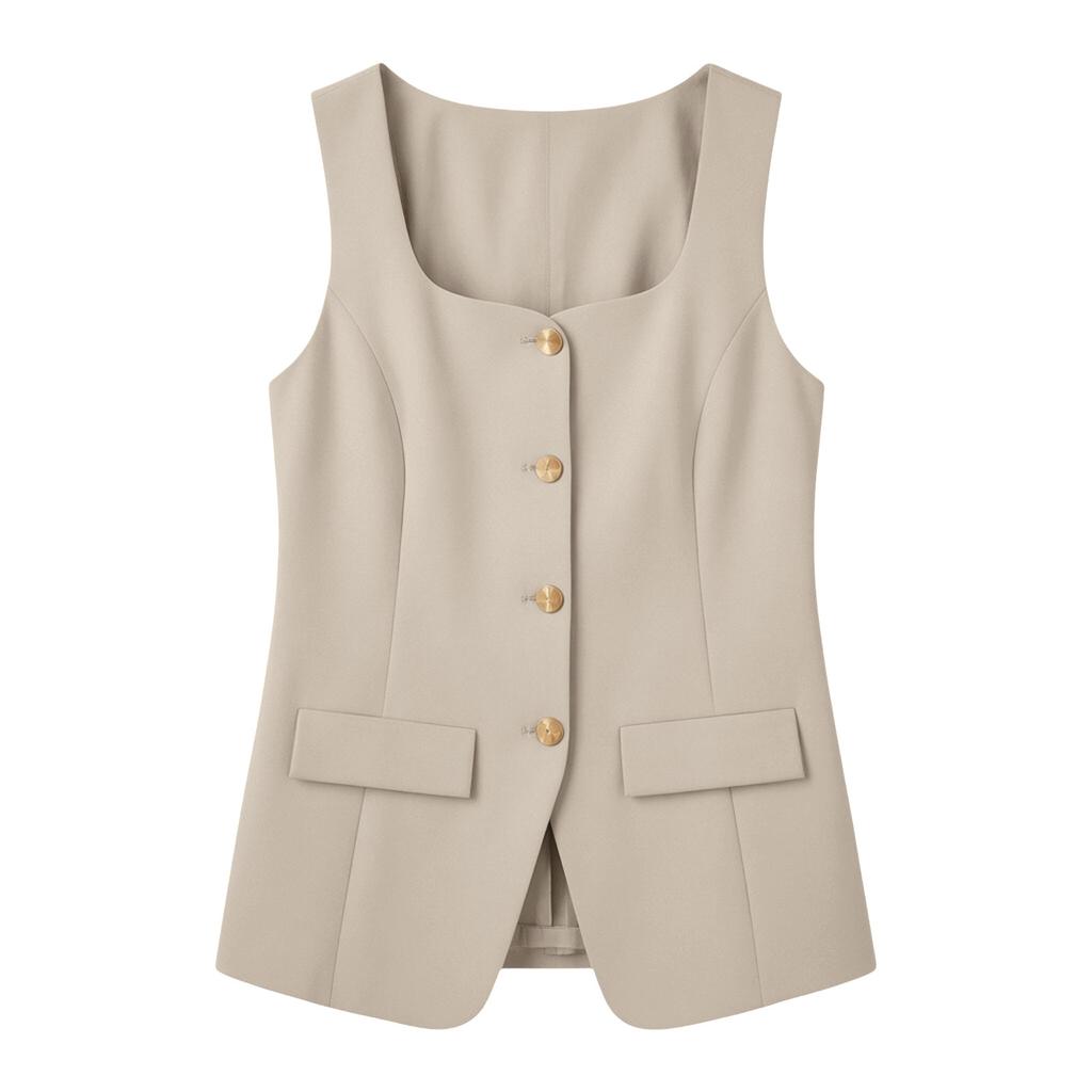Γυναικείο Αμάνικο Γιλέκο Slim Fit Τετράγωνο Λαιμόκοψη Κουμπιά Μπροστά Κομψό Ραφτό Γιλέκο Γραφείου για Casual και Επίσημη Εμφάνιση