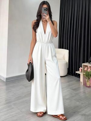 2026 Summer European & American V-neck Halter Jumpsuit: Chic French Fashion for Women