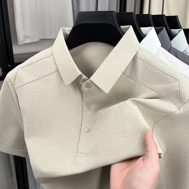 Men s Fashion Casual Solid Color Lapel Polo Shirt - Short Sleeve Top 4XL хаки