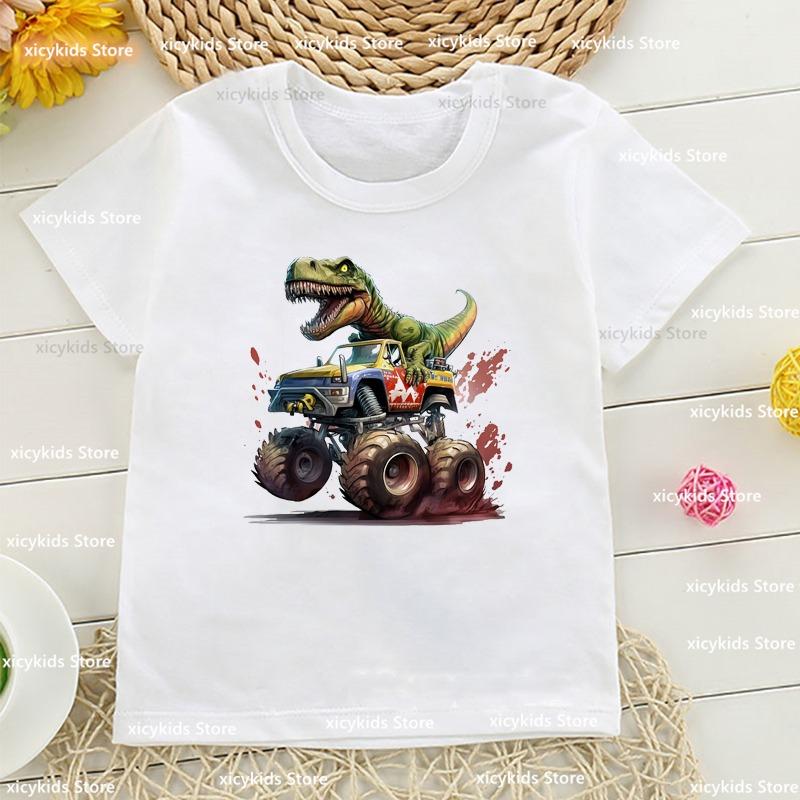 Funny Monster Truck T Rex Tshirt For Girls/Boys Harajuku Kawaii Kids Clothes Cute Dinosaurs T Shirt Children'S Clothing T-Shirt