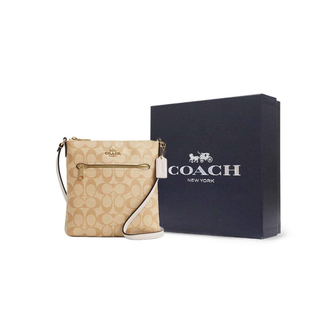 Coach Rowan 21 Monogram Coated Canvas And Recycled Leather Shoulder Crossbody Bag Small Women Bags Gold Light-Khaki Chalk CS182-IMDQC