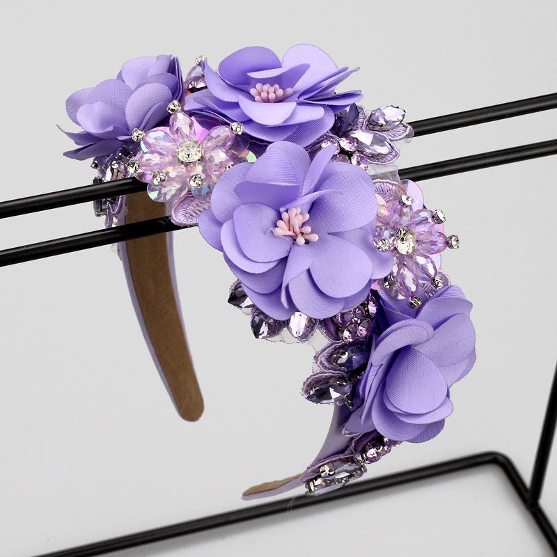 

2026 Three-dimensional Flower Evening Dress Decorative Headband Embroidered with Diamond Hair Accessories High-end Multi-color Ball Headband лавандовий