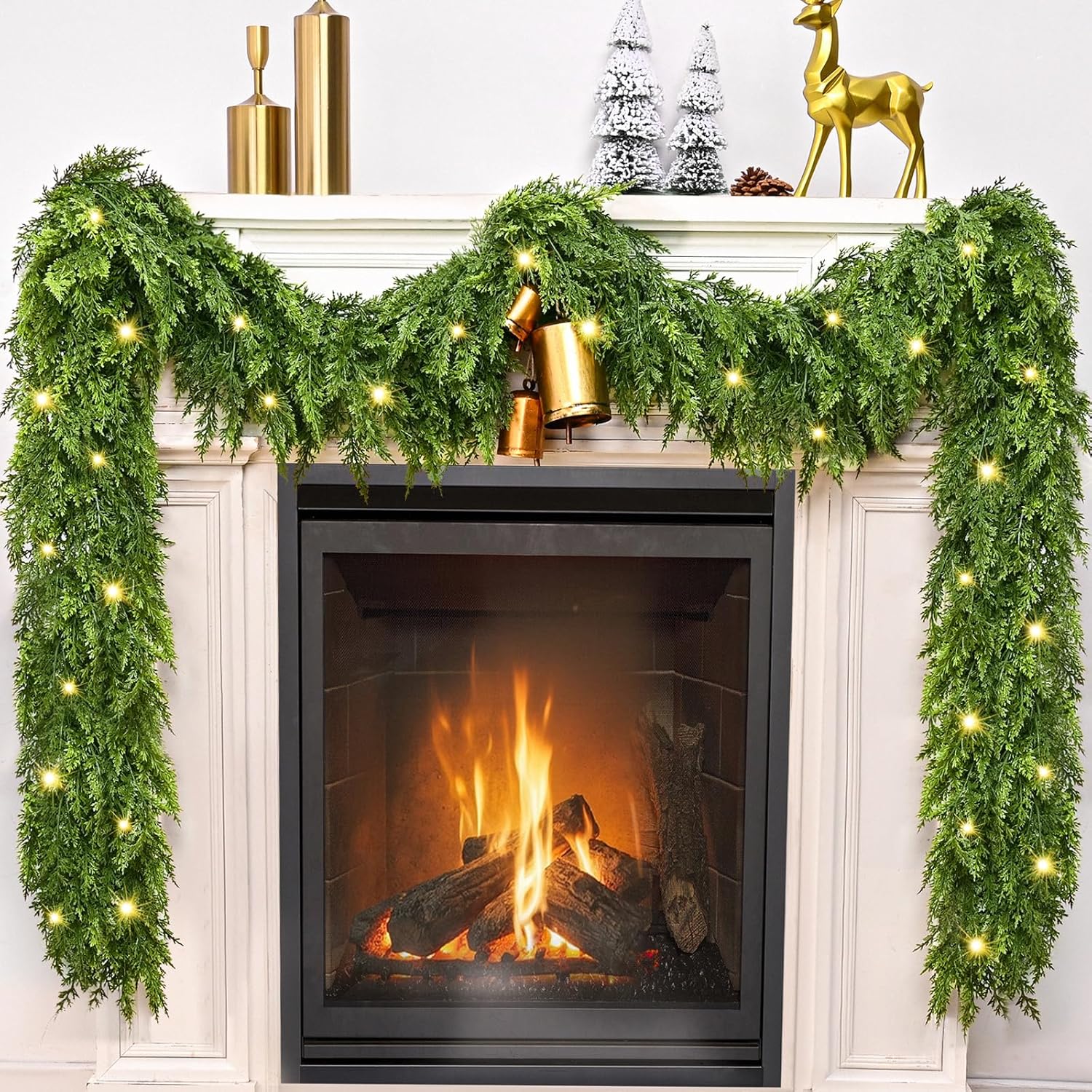 

6 FT Realistic Cedar Garland with Lights for Christmas Decor Indoor Outdoor 1 Pack