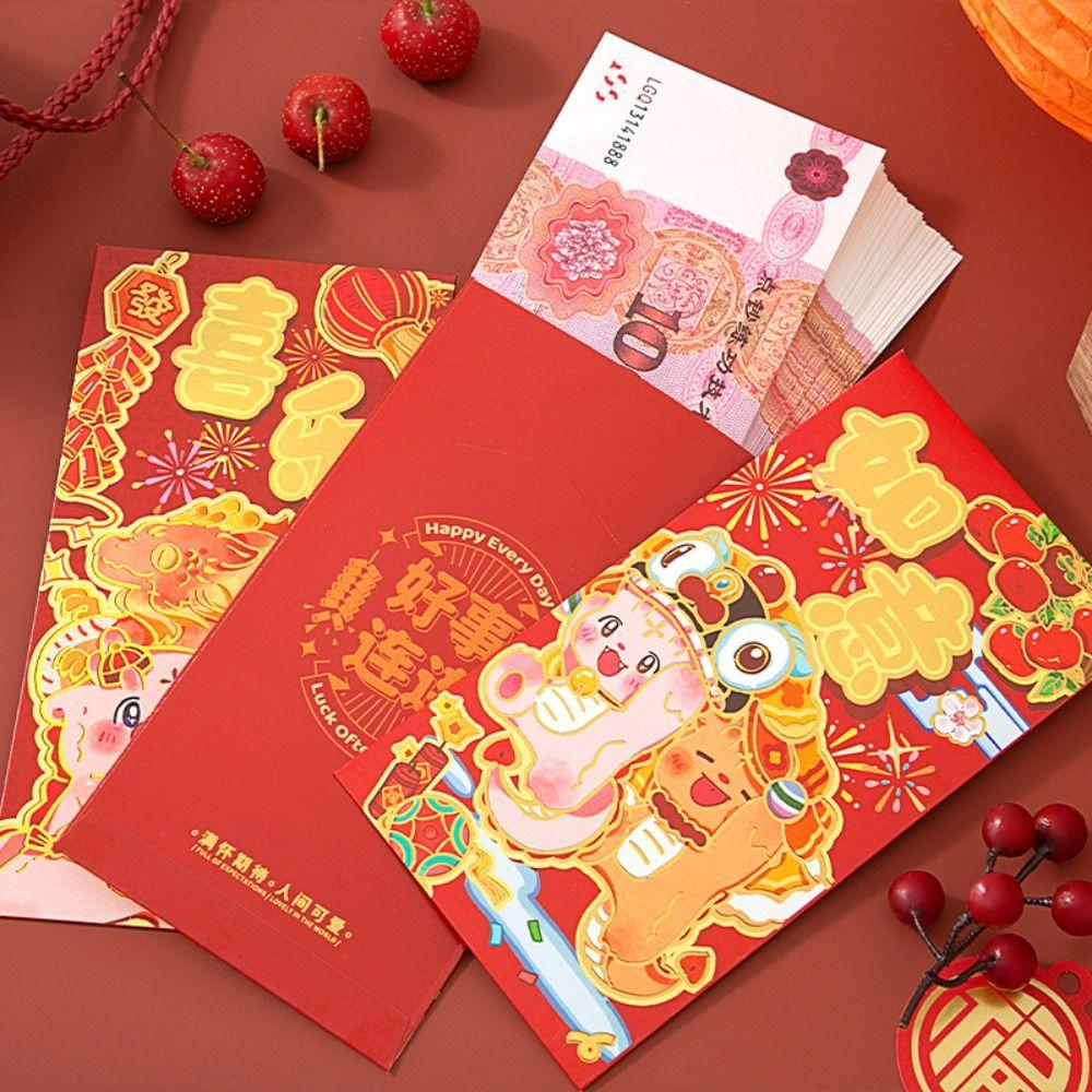 

6Pcs/set Cartooon Dragon Year Red Envelope Thickened New Year Pack Chinese New Year