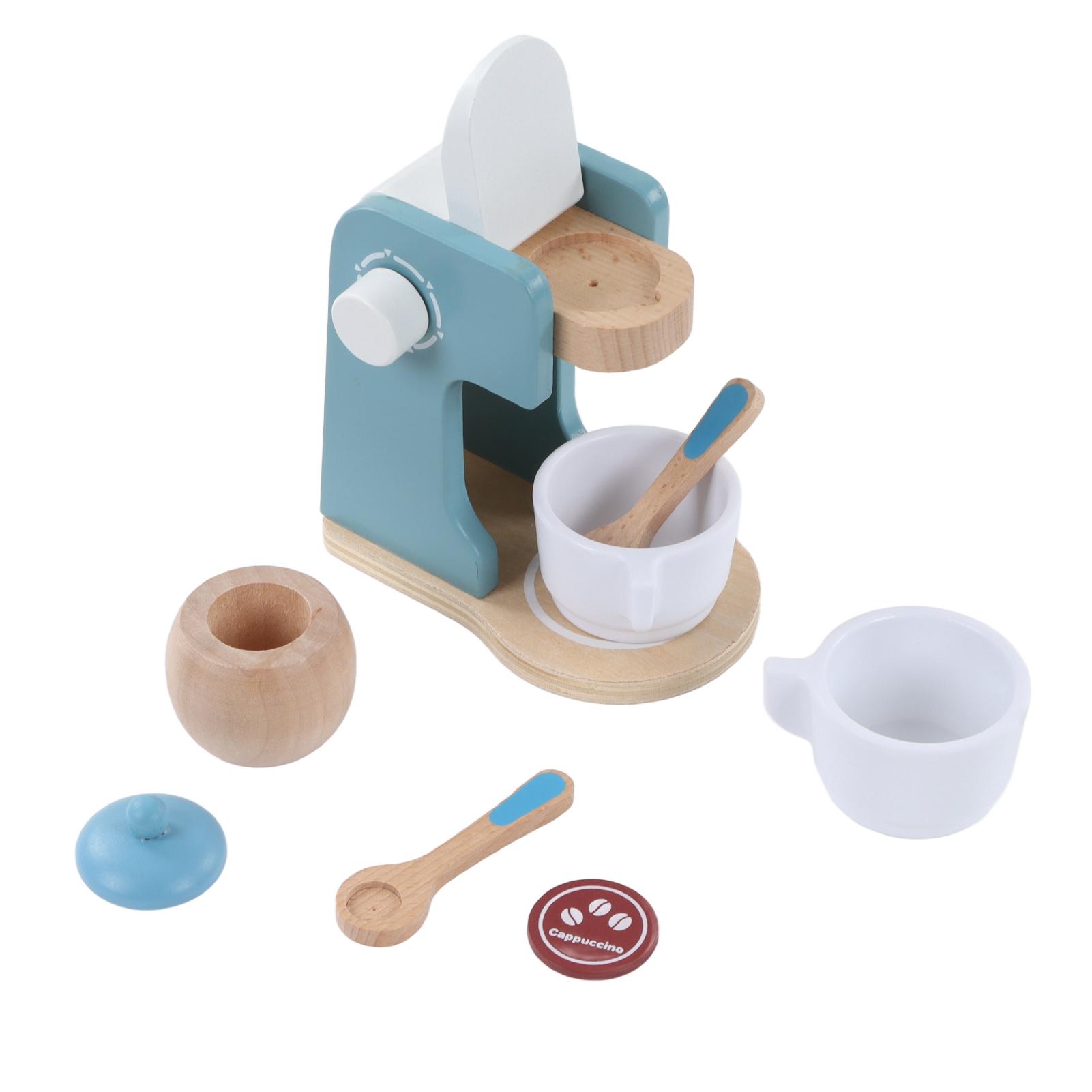 

Игрушечная кофеварка Игра с воображением Прочное дерево Глянцевые Мягкие цвета Деревянная кофеварка для ролевых игр