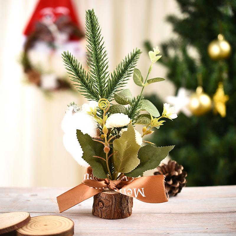 25CM table mini Christmas tree with flower, Small size Christmas trees gift for kids and friends, desktop christmas tree, New year's tree decoration
