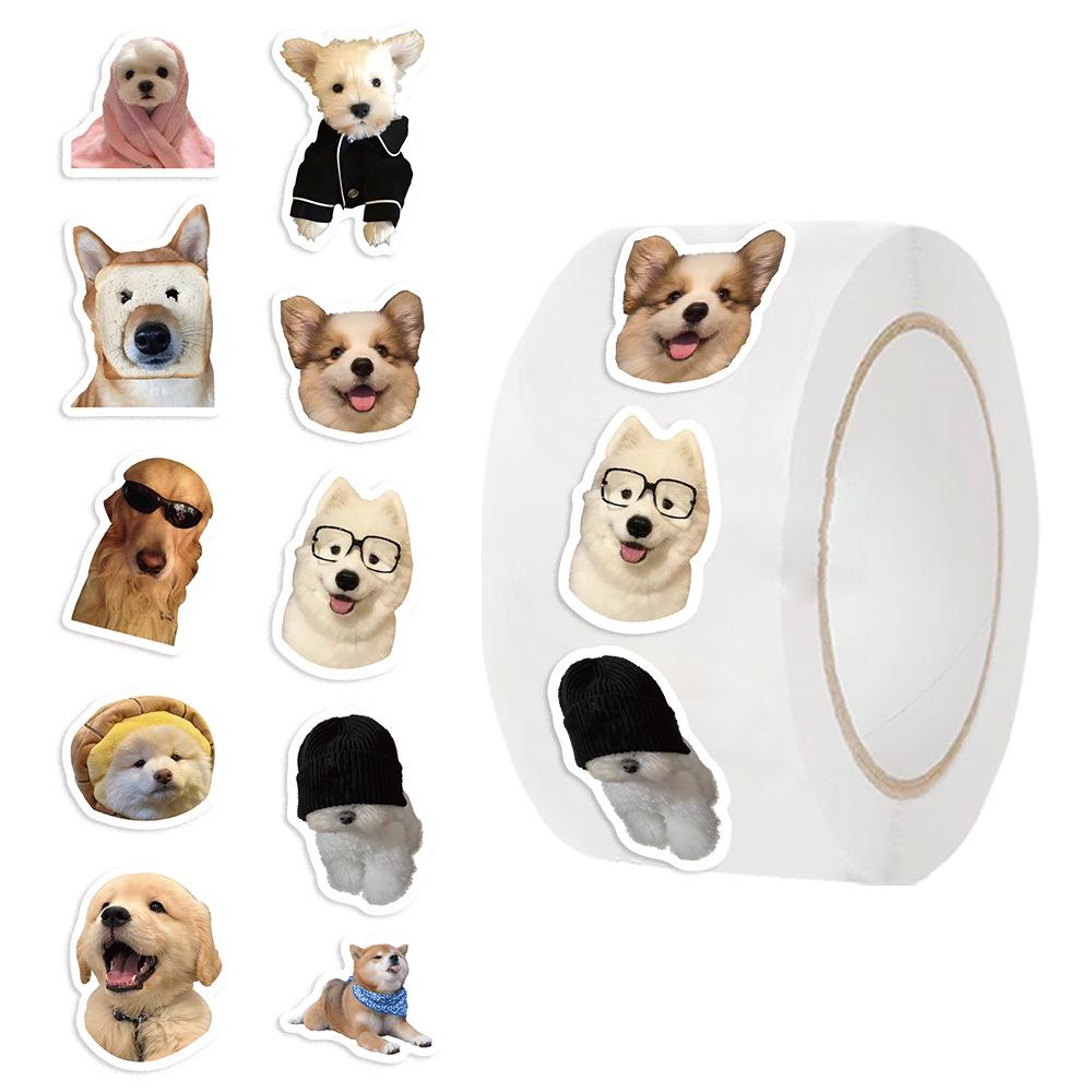 500 Pictures/roll Roll Sticker Tape Dog Expression Sticker Hand Account Material Decorative Envelope Seal Sticker