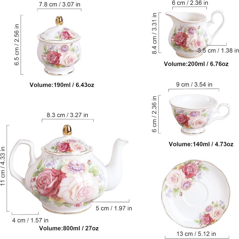 European Porcelain Coffee Set, Bone China Tea Set, Vintage Floral Coffee Tea Pot with Cups
