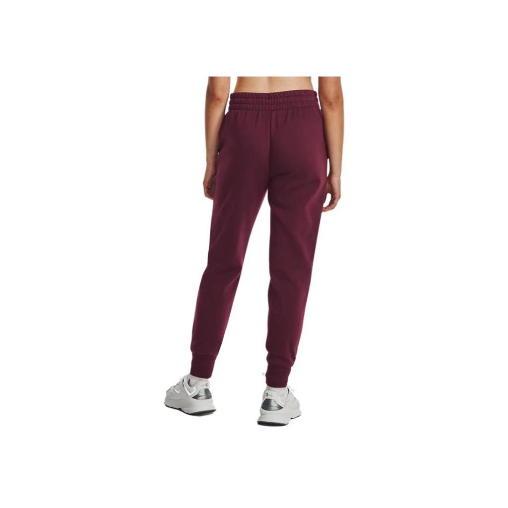 Under Armour Solid Color Lace-Up Logo Tapered Knit Sports Pants Women pants Burgundy 1379438-600